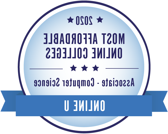 Badge awarding JCC's Computer Science degree with 2020 Most Affordable Online Associate Computer Science 度 award from Online U